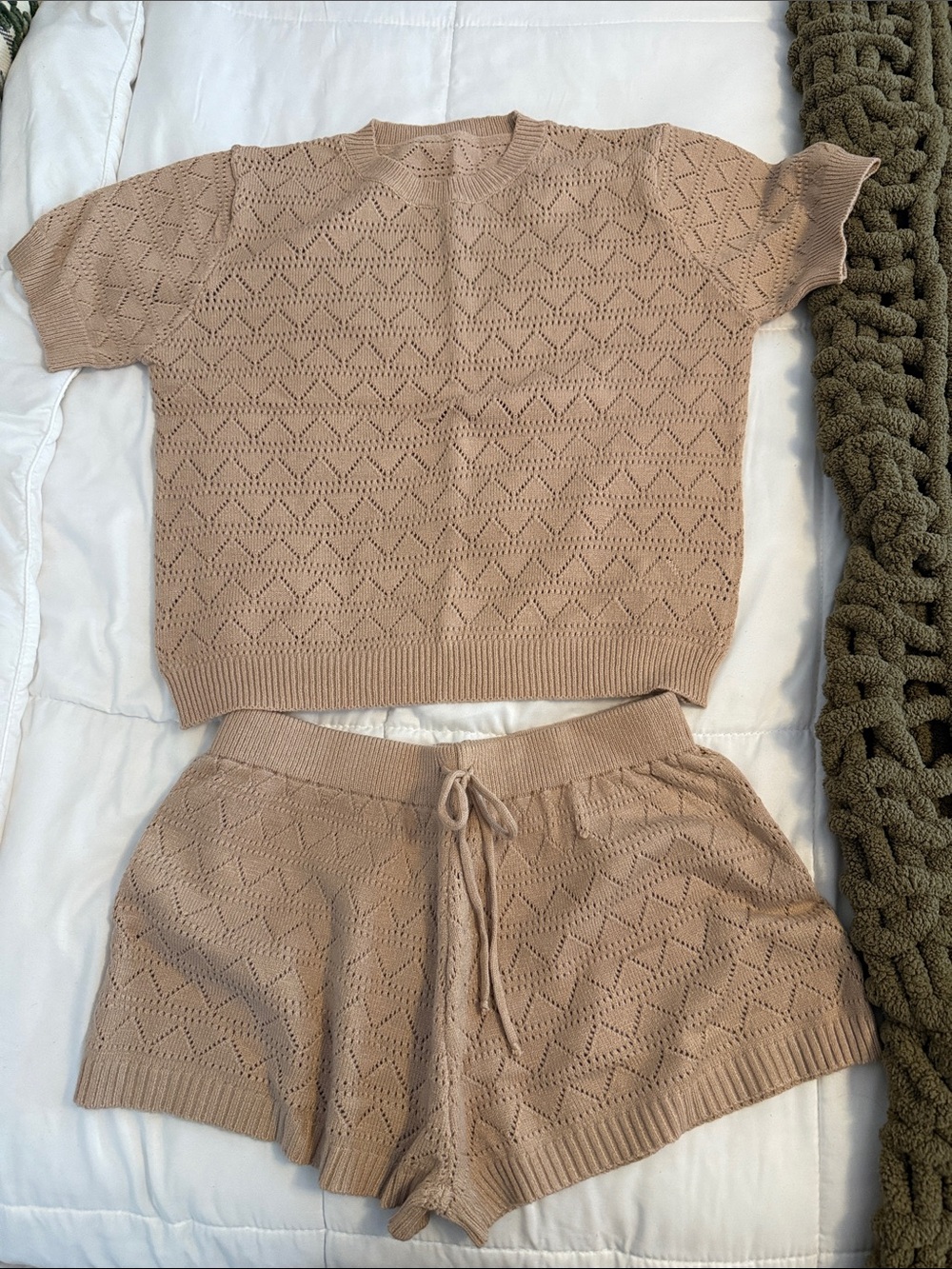 SHEIN Women’s Knit Lounge Shorts Set in Beige - Lightweight Cozy Two-Piece